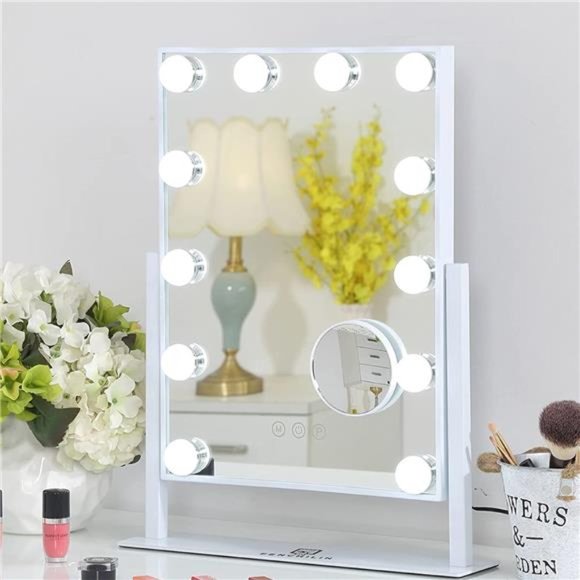 Lighted Makeup Mirror Hollywood Mirror Vanity Makeup Mirror with Light (White) - Picture 1 of 6
